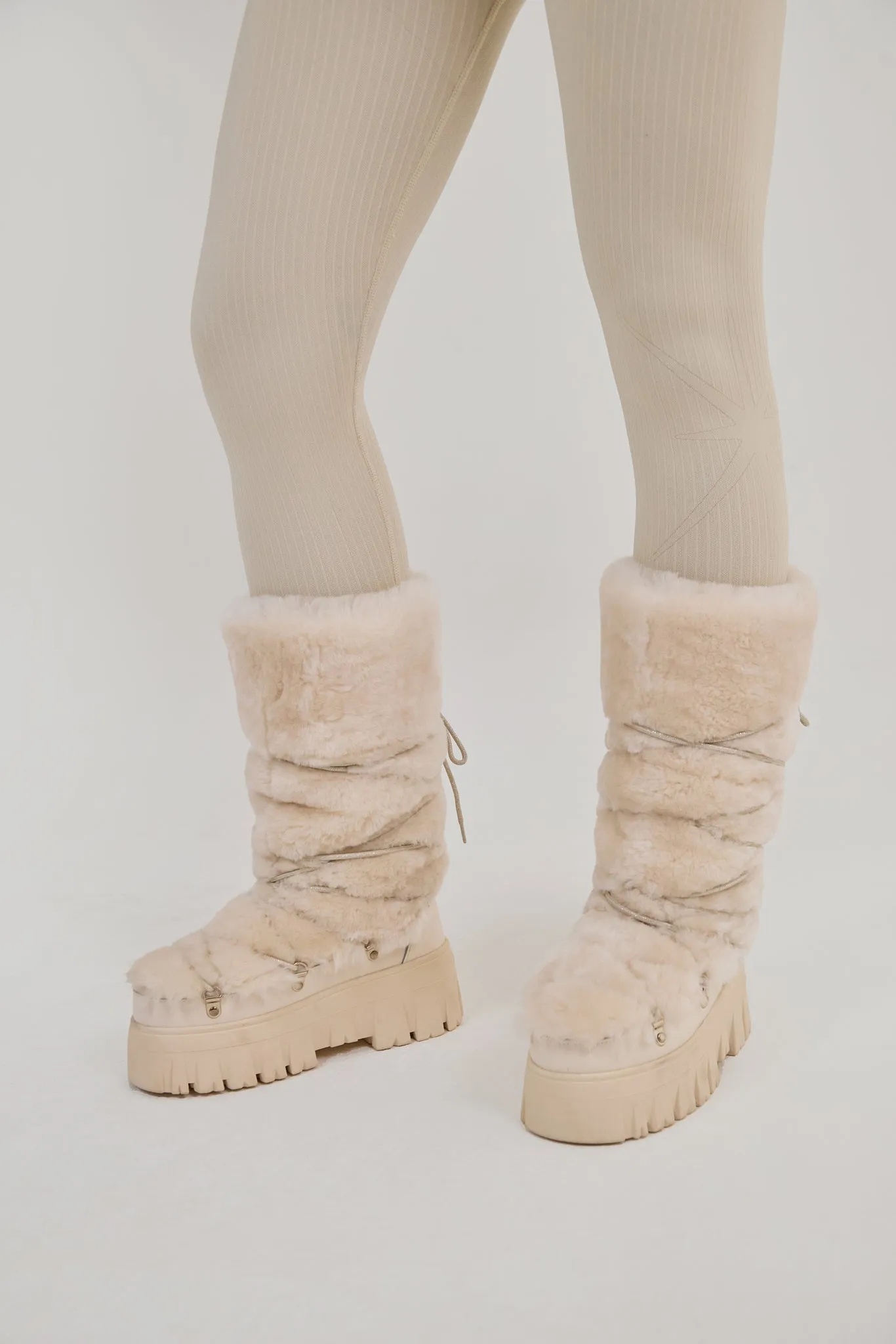 Lug Tread Shearling Snow Boots - Tall Cream sold by My Sunday Ski