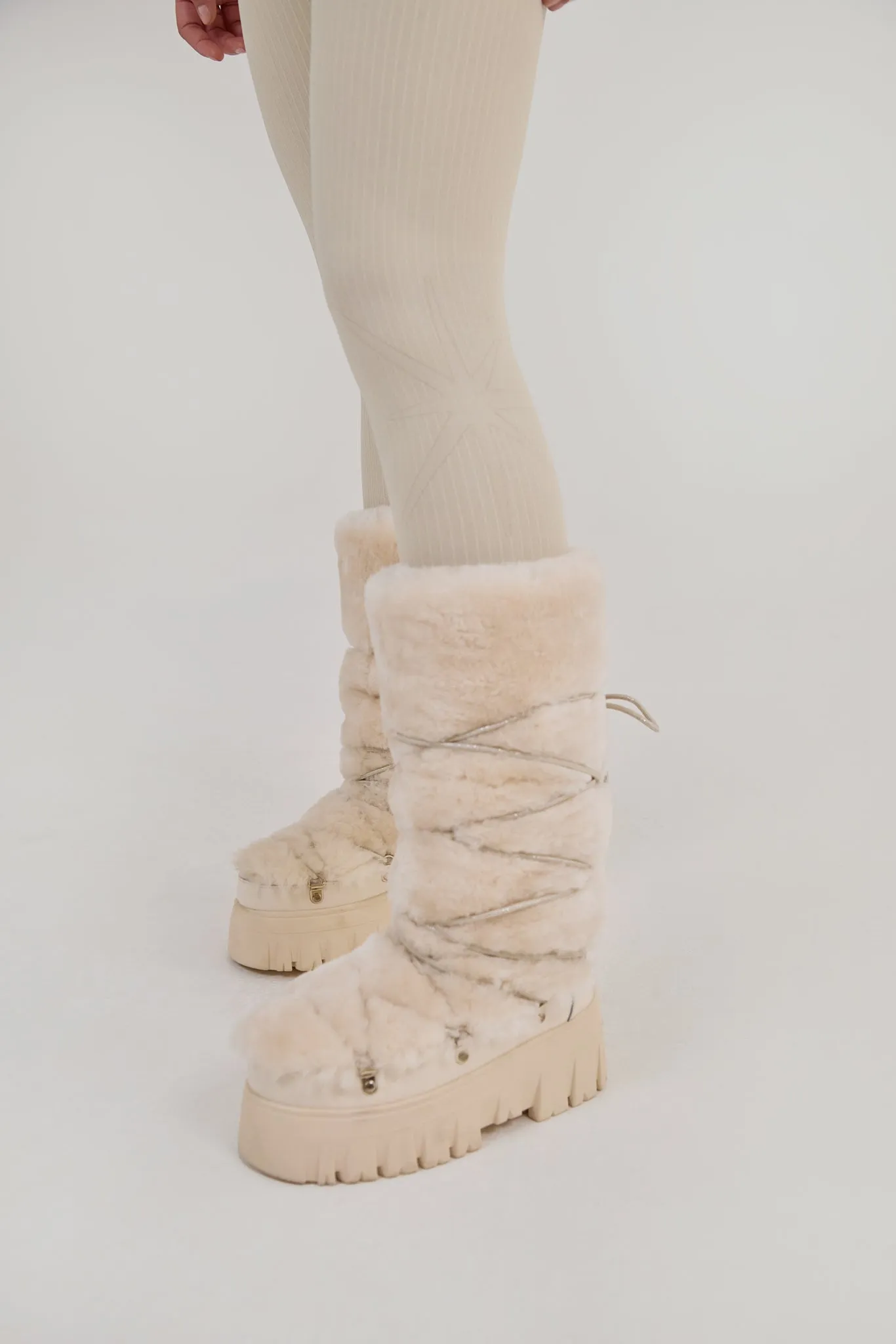 Lug Tread Shearling Snow Boots - Tall Cream sold by My Sunday Ski product image thumbnail 2