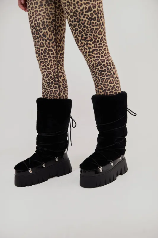 Lug Tread Shearling Snow Boots - Tall Black sold by My Sunday Ski