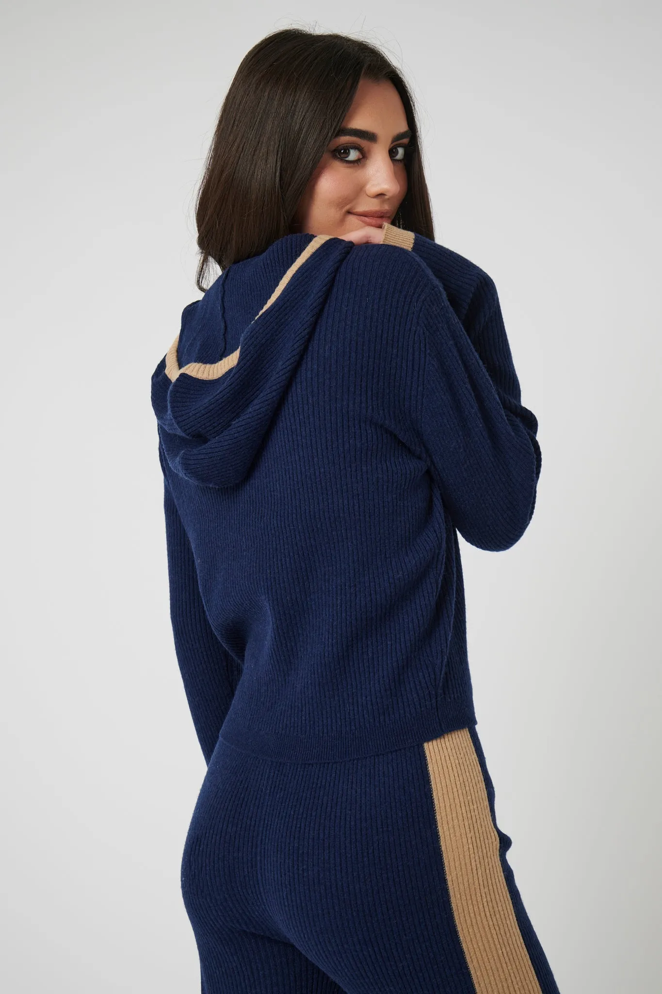 Rib Trim Cashmere Hoodie - Navy / Camel sold by My Sunday Ski product image thumbnail 2