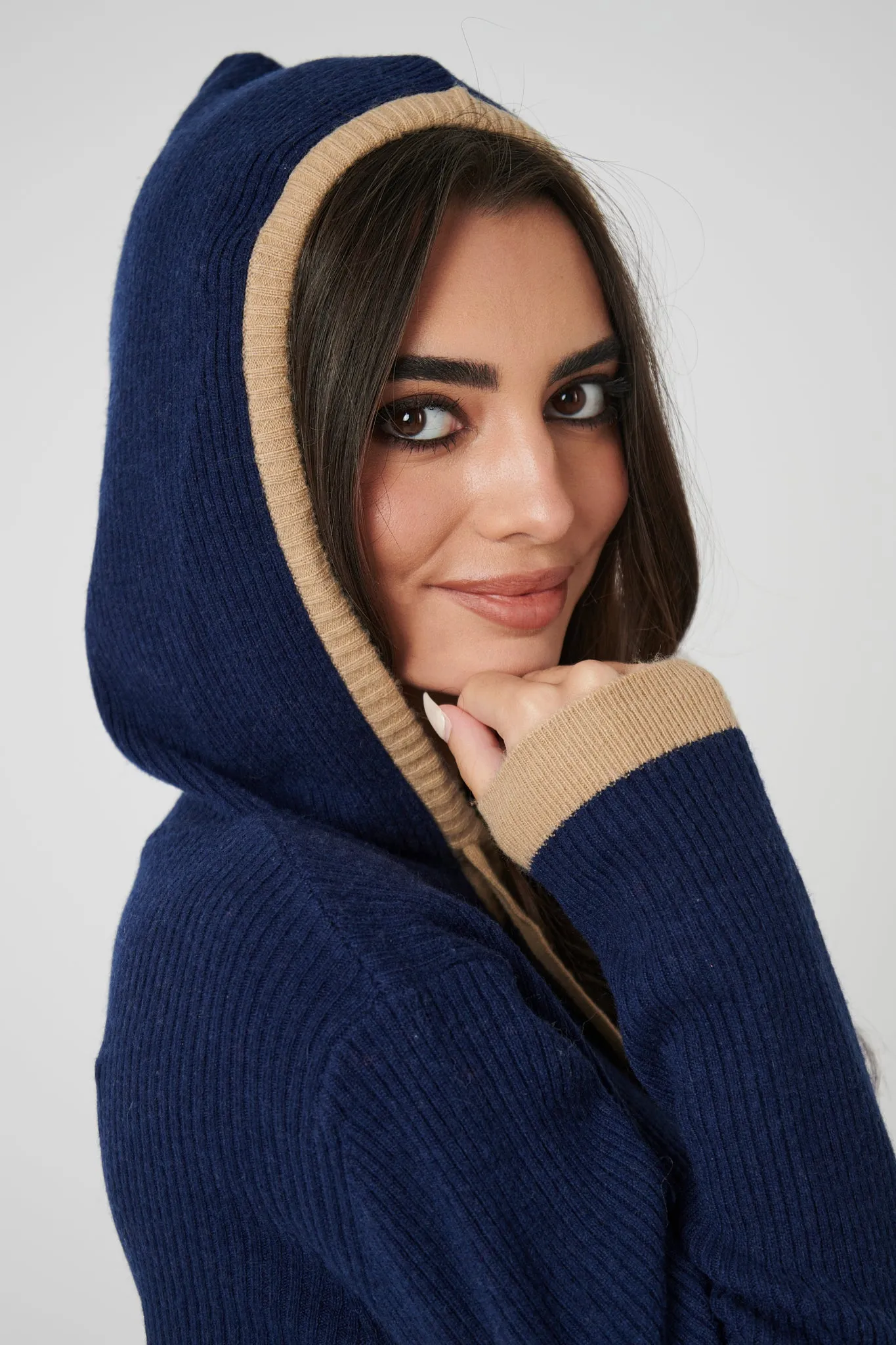Rib Trim Cashmere Hoodie - Navy / Camel sold by My Sunday Ski product image thumbnail 4