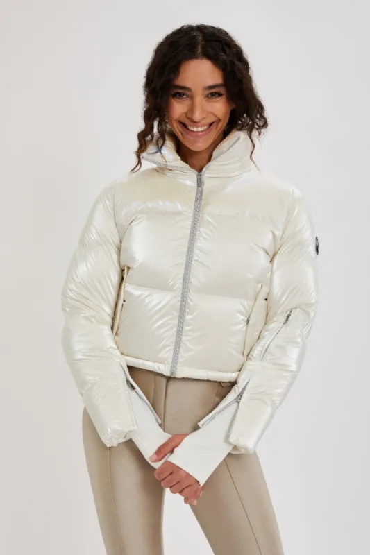Cropped Bomber Ski Jacket – Snow Sparkle White sold by My Sunday Ski