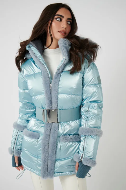 Shearling Pioneer Puffer Ski Jacket - Glacier Blue sold by My Sunday Ski
