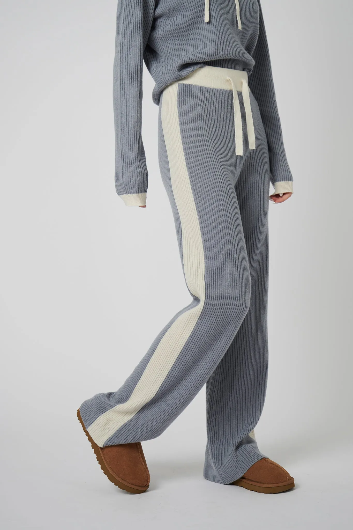 Wide Leg Cashmere Pants - Ice Grey / White sold by My Sunday Ski